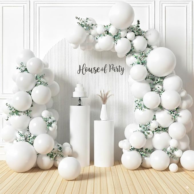 HOUSE OF PARTY White Balloons | Balloons for Balloon Arch, 5/12/18 Inch | Christmas balloon Arch decorations | Globos for Birthday, Wedding, Halloween, Christmas and Easter Decorations