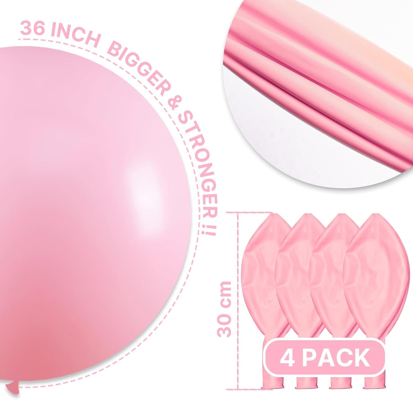 PartyWoo Baby Pink Balloons 4pcs 36 Inch Pastel Pale Light Pink Latex Helium Balloons for Baby Shower Gender Reveal Easter Bachelorette Wedding Bridal Shower Birthday Party Decorations Pink-Q05