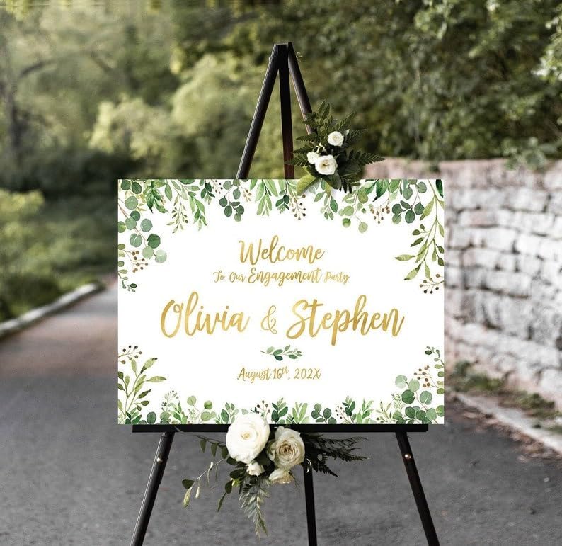 Engagement Welcome Sign, Engagement Sign, Greenery Engagement Party Sign, Engagement Party Sign for Yard, Engagement Decorations