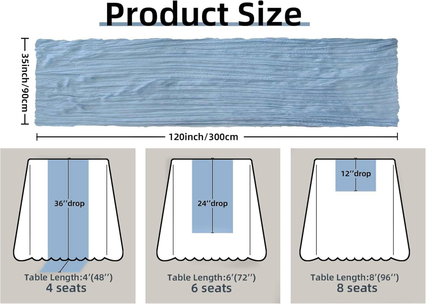 FEXIA 10 Pack Dusty Blue Gauz Table Runner 35x120 Inches Gauze Table Runner for Bridal Shower Wedding Party First Communion Centerpiece Engagement Boho Table Decoration (Dusty Blue)