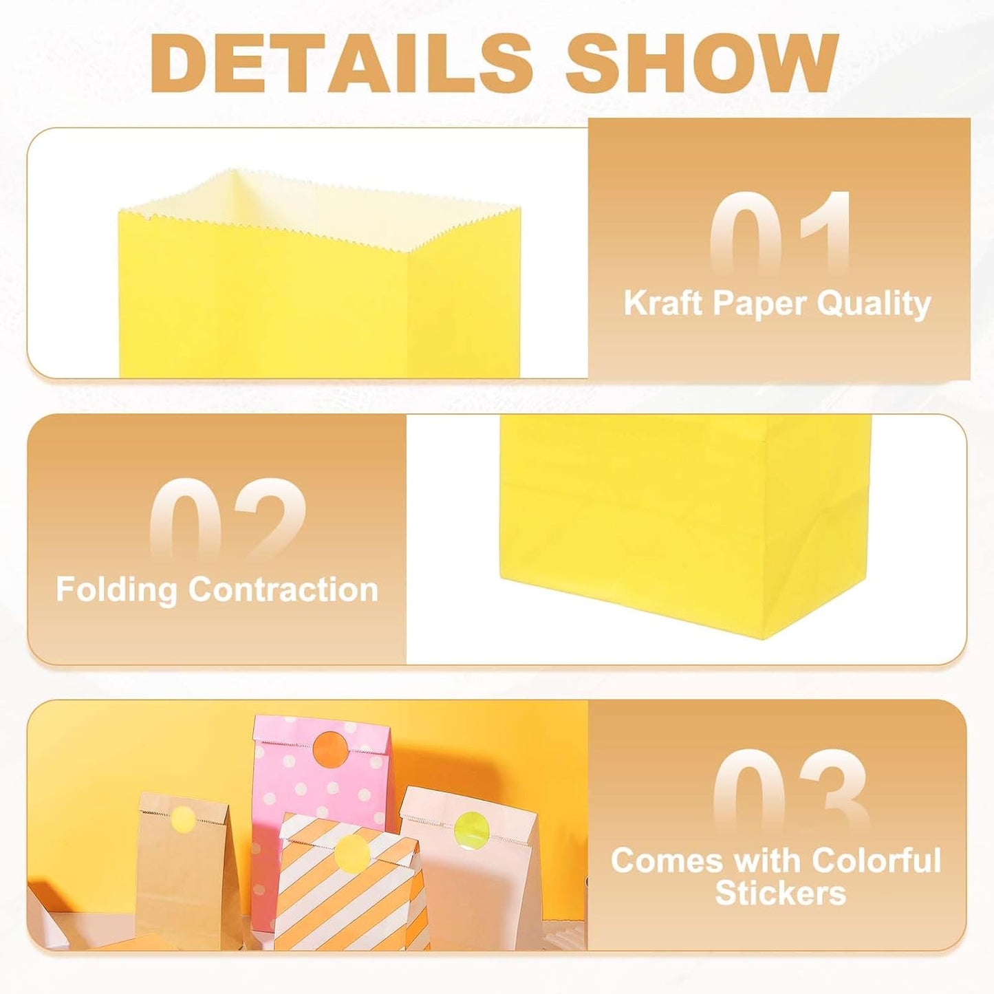 PATIKIL Party Favor Bag, 24 Pcs 3.5x2.4x7.1 Inch Mini Paper Candy Bags Gift Treat Celebration Halloween Goody Birthday Wedding Party with Stickers, Yellow