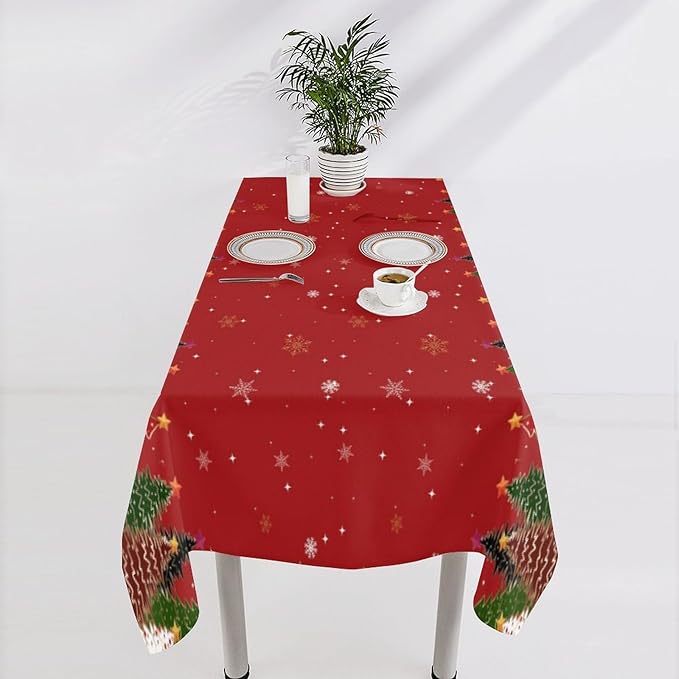 YCness Christmas Tablecloth Christmas Trees Snowflake Colorful White Black Green Red Table Cover Washable Seasonal Table Decor for Party Picnic Dinner 55x75 Inch Rectangle