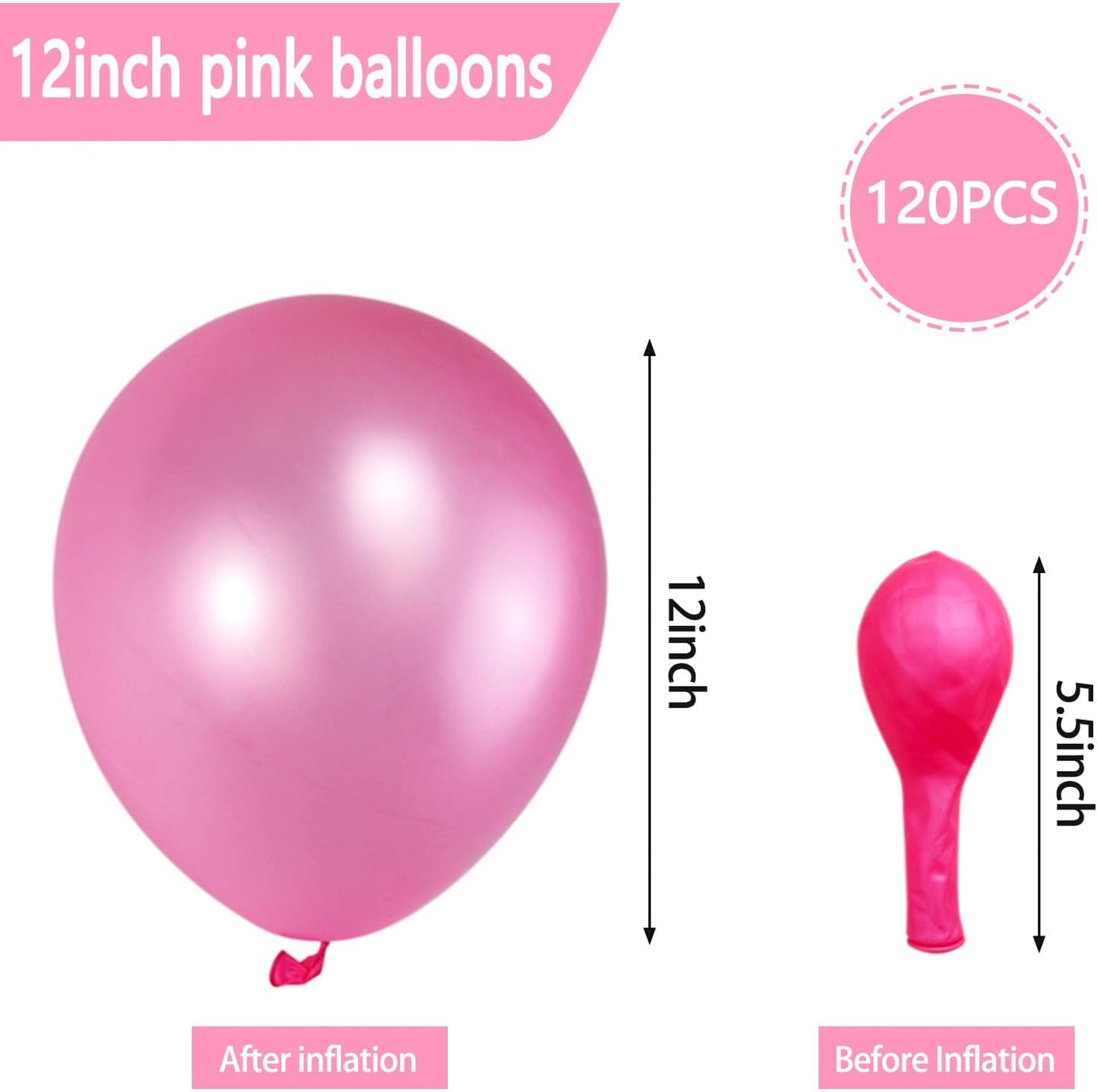 120 Pack Pearl Pink Balloons, Bright 12 inch Royal Pink Latex Party Balloons for Birthday Wedding Baby Shower Halloween.