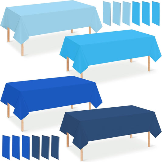 12 Pack Blue Plastic Tablecloth for Rectangle Tables, Ombre Blue Baby Shower Table Cover, Disposable Ocean Table Cloth for Birthday Wedding Picnic Under The Sea Party Decorations, 54x108 Inch