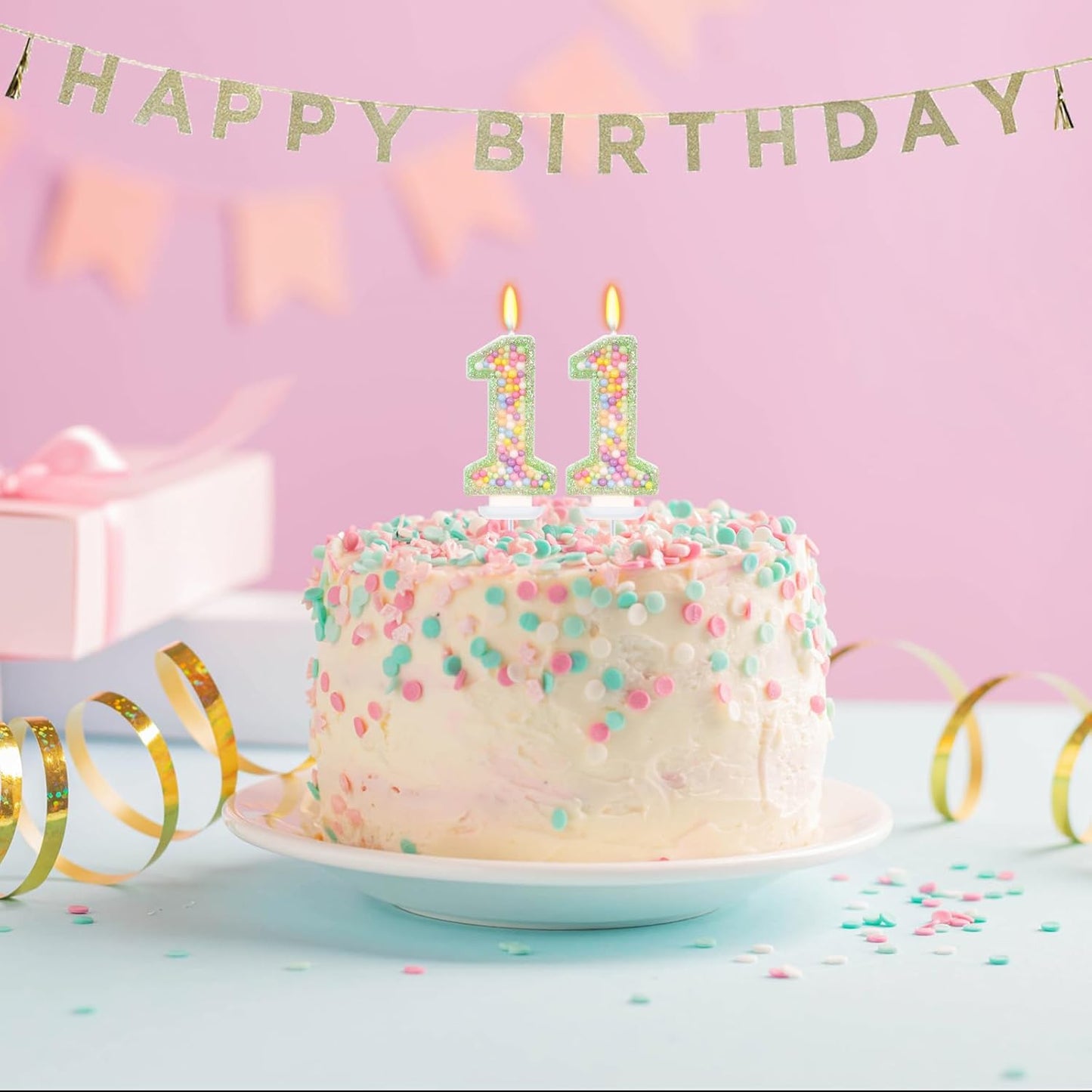 Green Birthday Candles - Number 11 Candle, Colorful Macaron Candles, 11 Birthday Decorations for Boys Girls, Green Cake Decorations, Theme Party Supplies