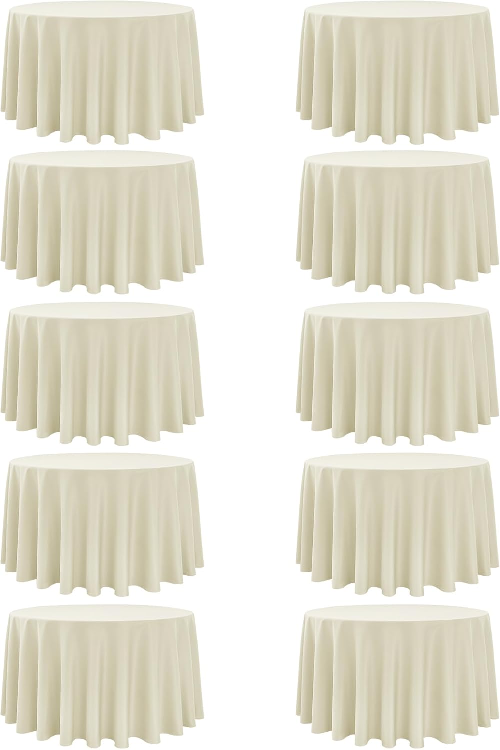 10-Pack Ivory Round Tablecloths, 108 Inches, Stain-Resistant Polyester for 4-5 Ft Round Tables - Washable Table Covers for Weddings, Banquets, Birthday Parties, Events
