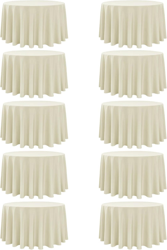 10-Pack Ivory Round Tablecloths, 108 Inches, Stain-Resistant Polyester for 4-5 Ft Round Tables - Washable Table Covers for Weddings, Banquets, Birthday Parties, Events