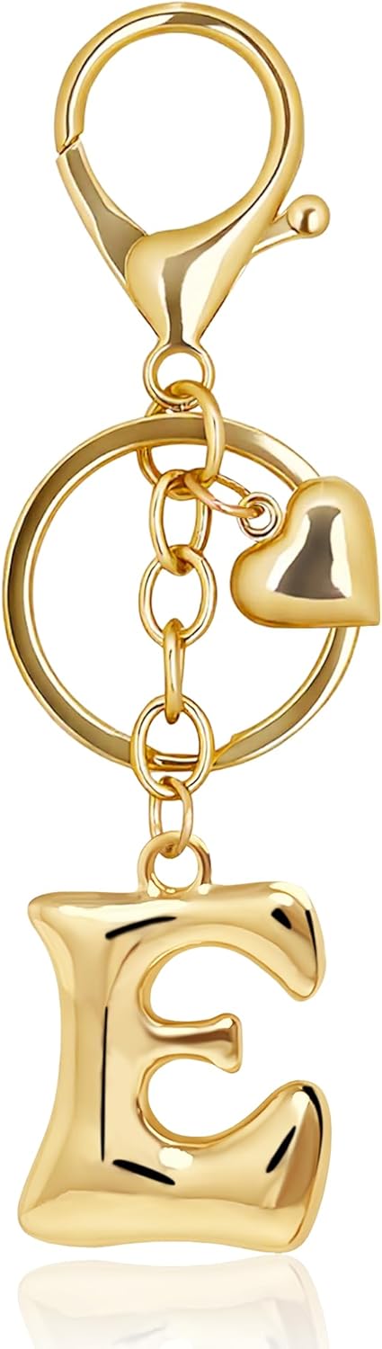 Gold Bubble Heart Initial Bag Charms for Handbags – Cute Initial Letter Keychain for Women, Purse Charms, Gold Gift