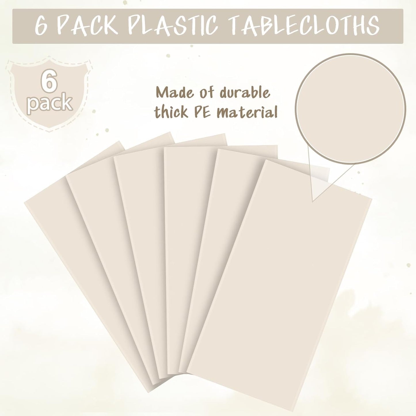 6Pcs Beige Tablecloths for Rectangle Tables,Disposable Plastic Ivory Table Cloth,Waterproof Cream Table Cover for Birthdays Weddings Anniversary Party Decorations,54 x 108 Inch