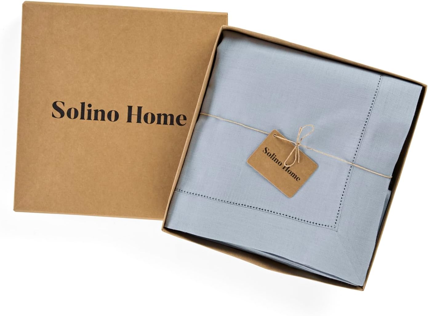 Solino Home Dusty Blue Linen Tablecloth 60 x 120 Inch - 100% Pure Linen Hemstitch Table Cloth for Rectangle Tables - Classic Hemstitch, Machine Washable Tablecloth for Fall, Autumn, Thanksgiving