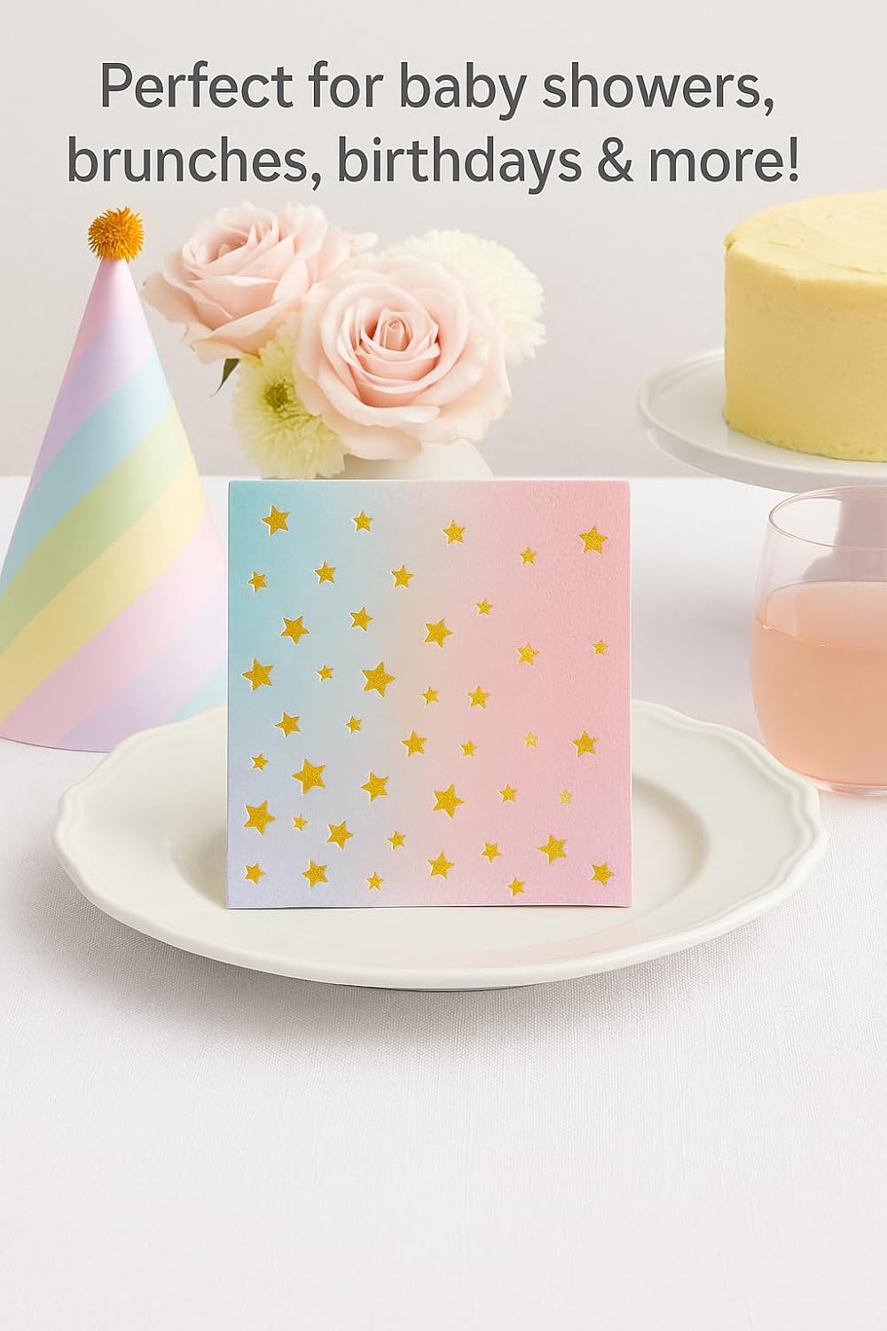 100 Gold Star Cocktail Napkins- 2-Ply Gradient paper Napkins for Parties, Weddings, Birthday, Bars & Everyday Use- Disposable Fancy Dinner Napkins (100-Pack)