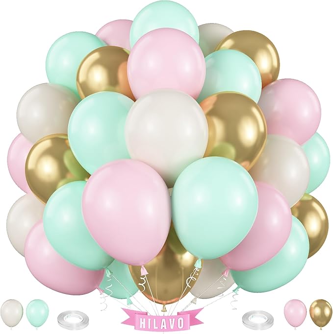 Pink and Green Balloons Pastel Green Pink White Sand Gold Metallic Balloons Nutcracker Fairy Sugar Theme Balloon Set for Winter Wonderland Snow Ice Spring Birthday Christmas Baby Shower Party Decor