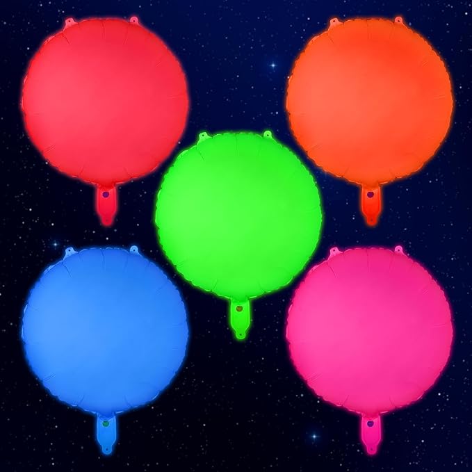 Mega-L Glow in the Dark Party Supplies, 5 Pcs Neon Round Balloons Set – Fluorescent Red, Lemon Yellow, Fuchsia, Blue and Orange Balloons Perfect for Birthday, Wedding, Anniversary, Graduation Party