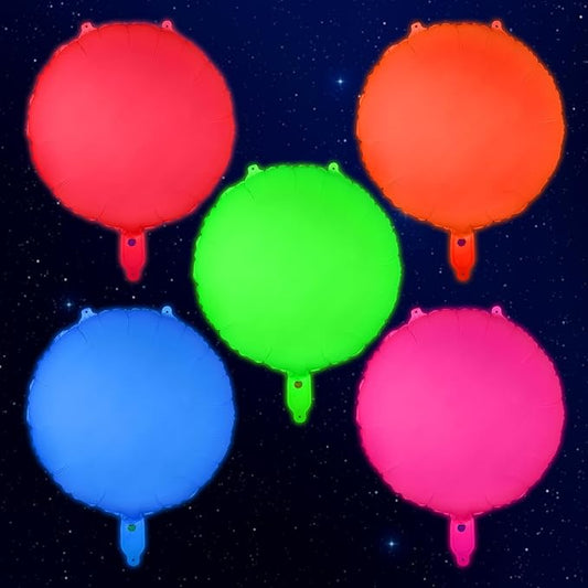 Mega-L Glow in the Dark Party Supplies, 5 Pcs Neon Round Balloons Set – Fluorescent Red, Lemon Yellow, Fuchsia, Blue and Orange Balloons Perfect for Birthday, Wedding, Anniversary, Graduation Party