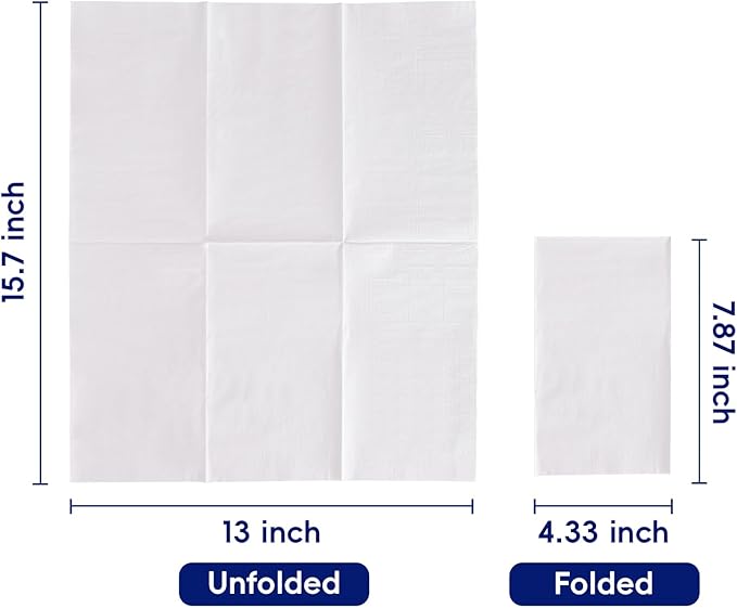 100 Pack Paper Napkins Guest Towels Disposable Premium Quality 3-ply Dinner Napkins Soft, Absorbent Paper Hand Towels for Party, Kitchen, Dinners or Events (White)
