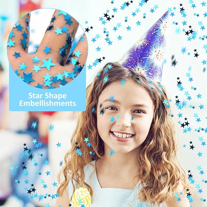 Ruidee 60g Star Confetti Metallic Foil Stars Table Confetti Metallic Foil Stars Sequin for Halloween Birthday Wedding Festival Party DIY(ZX/Sky Blue)
