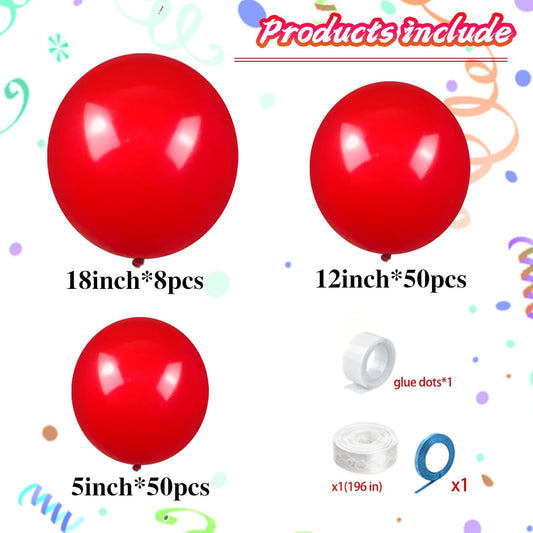 KAWKALSH Red Balloon Arch Kit 111Pcs 18 12 5 Inch Different Sizes Latex Balloons Garland for Birthday Graduation Bachelorette Cherry Casino Movie Theme Party Decorations