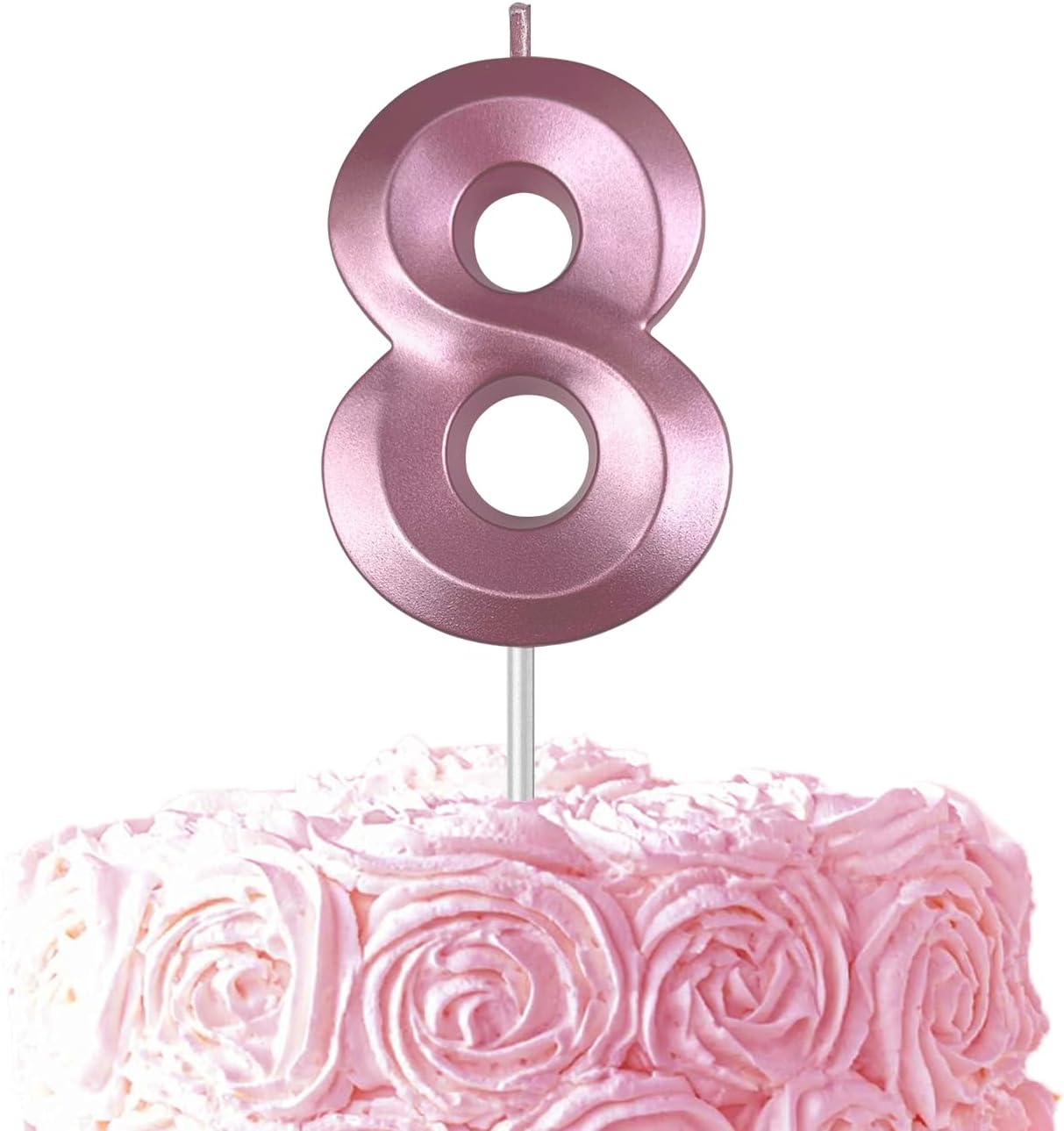 Pink Number 8 Candles, 3D Diamond 2.76 Inch Cake Topper Birthday Candles for Wedding Anniversary Cake Decorations, Happy Birthday Party Decorations