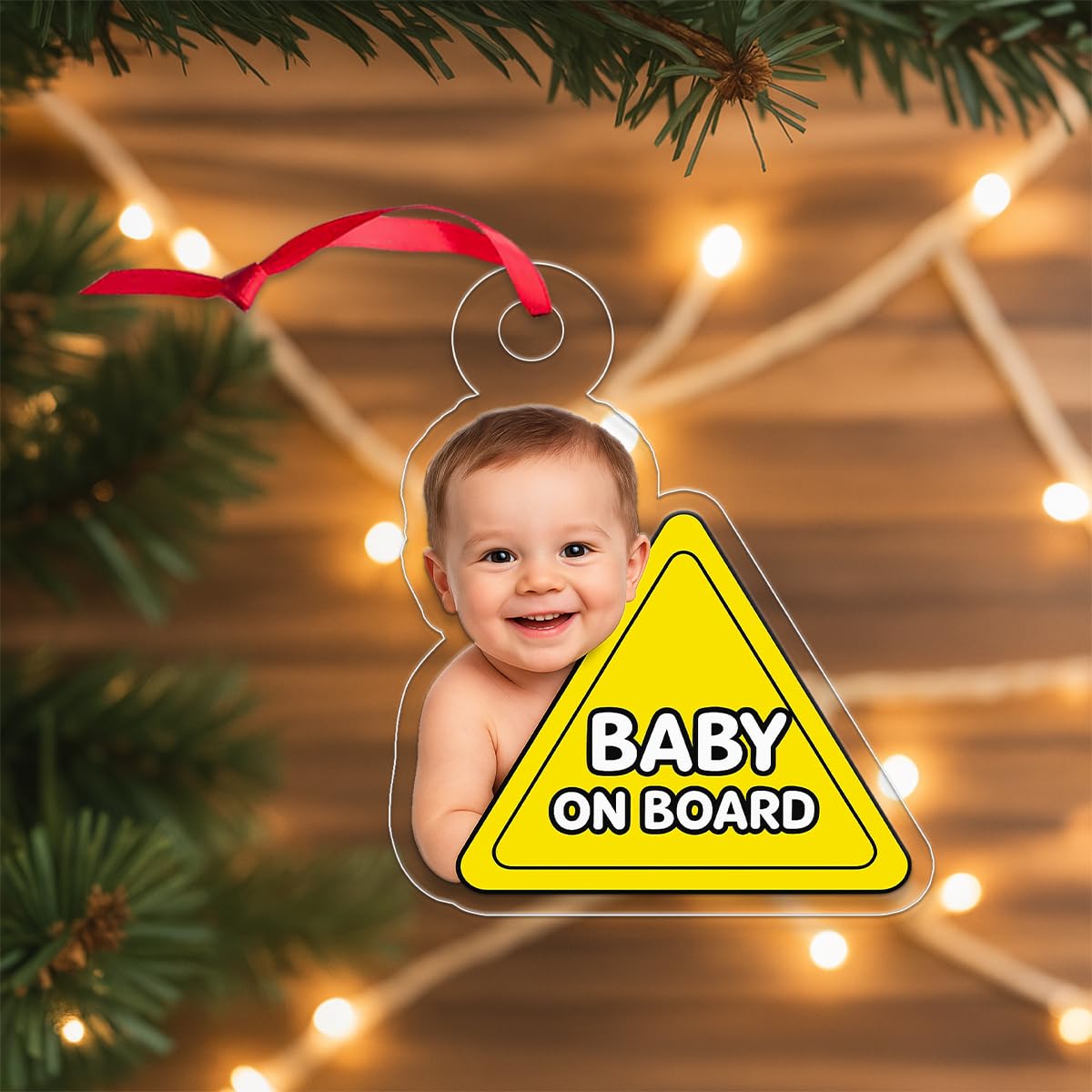 Custom Photo Baby On Board Ornament, Personalized Baby Picture Christmas Ornament, Baby’s First Christmas Keepsake, Holiday Decoration Gift Acrylic Ornament – Personalized