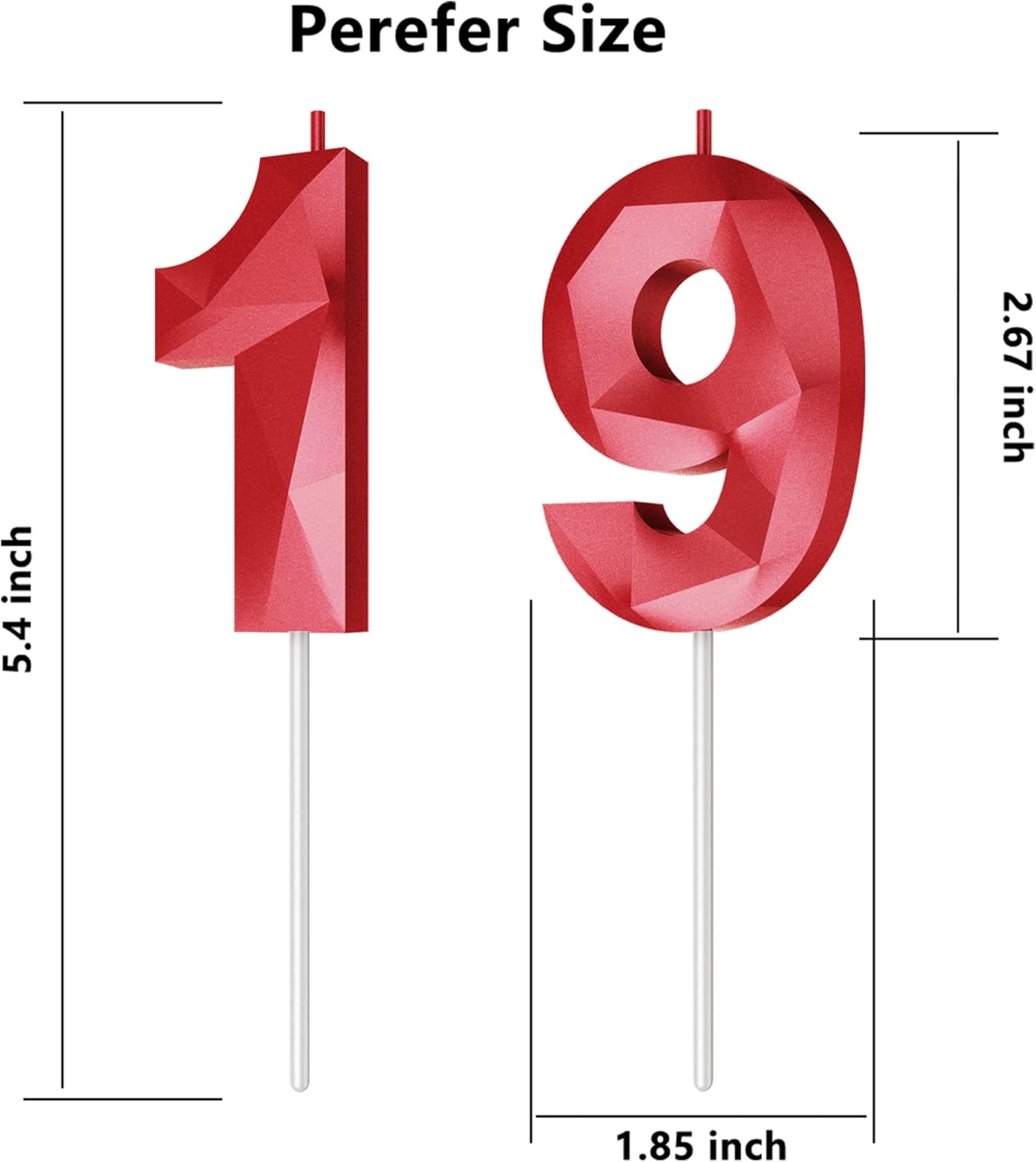 Number Birthday Candles(19 Candle Red) 3D Diamond Shape Number Happy Birthday Cake Candles for Birthday Party Wedding Decoration Reunions Theme Party