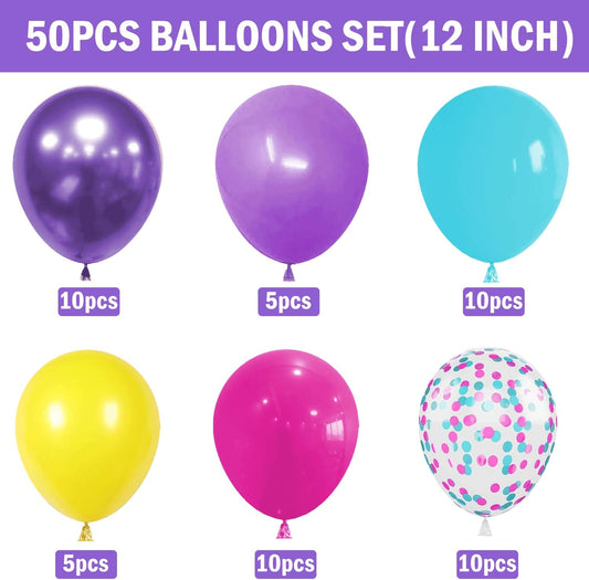 Pink Blue Purple Balloons, 50 Pcs 12 Inches Hot Pink Metallic Purple Teal Yellow Balloons Confetti Balloons for Birthday Theme Decoration Brida Shower Engagement Party Supplies