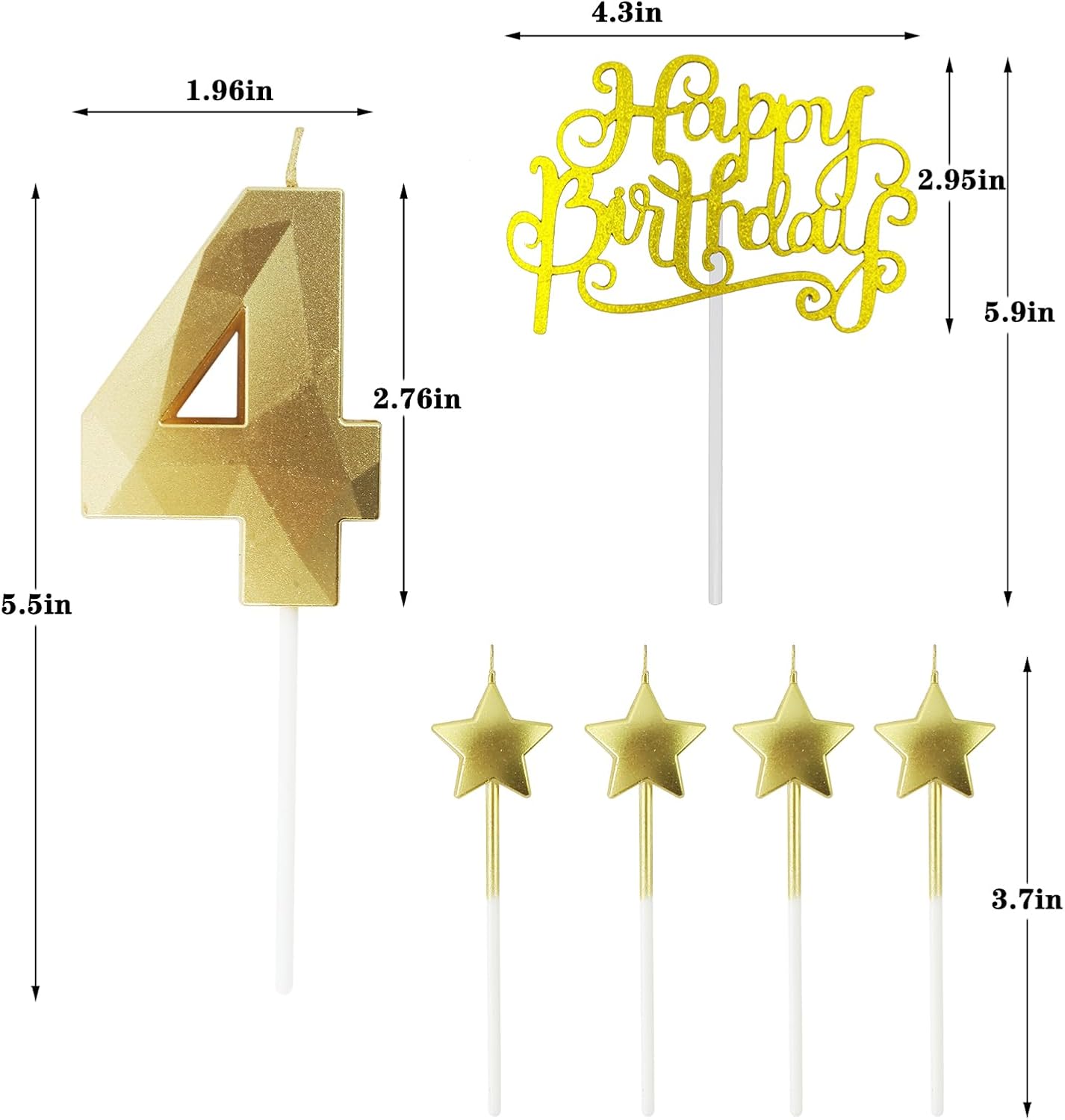 Golden Number 14 Birthday Candles and Star Birthday Candles 2.76 inch Birthday Cake Candles 3D Diamond Shaped Candles are Suitable for Birthday Parties and Anniversary Cake Decorations Candles