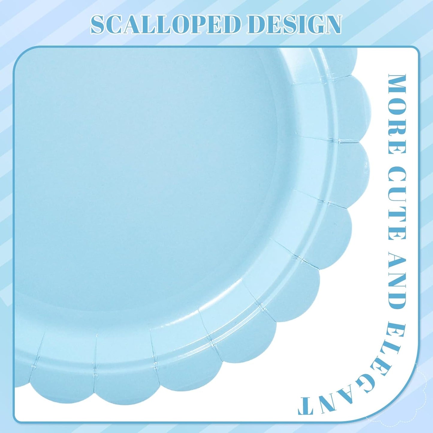 30 Pcs Dessert Plates Disposable, 7 Inch Light Blue Cake Plates Scalloped Small Appetizer Birthday Plate Cute Baby Blue Paper Plate for Boy Baby Shower, Birthday, Wedding