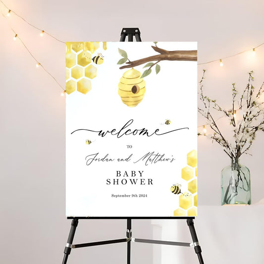 Editable Honey Bee Baby Shower Welcome Signs, Sweet As Can Bee Baby Shower Welcome Poster, Personalized Bee Welcome Signs for Baby, Plastic Sign, Baby Shower Decor, Instant Download 18x24", Bee Decor