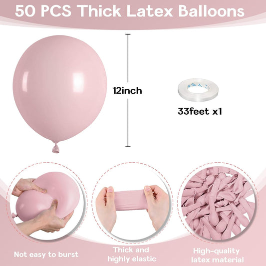Pink Balloons, 12 Inch 50 Pcs Boho Blush Pink Party Balloon Dusty Rose Nude Pink Balloons Retro Vintage Pink Latex Helium Balloons for Girls Baby Shower Anniversary Wedding Birthday Party Decor