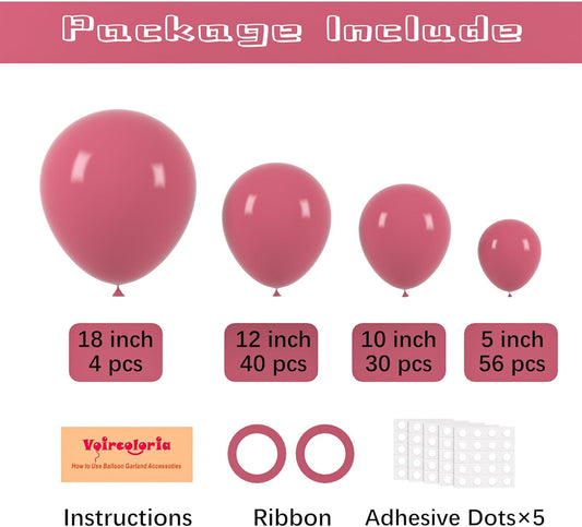 130pcs Retro Hot Pink Balloons Different Sizes 18" 12" 10" 5" Blush Hot Pink Latex Balloon Garland Arch Kit for Birthday Baby Shower Valentine's Day Wedding Gender Reveal Party Decorations