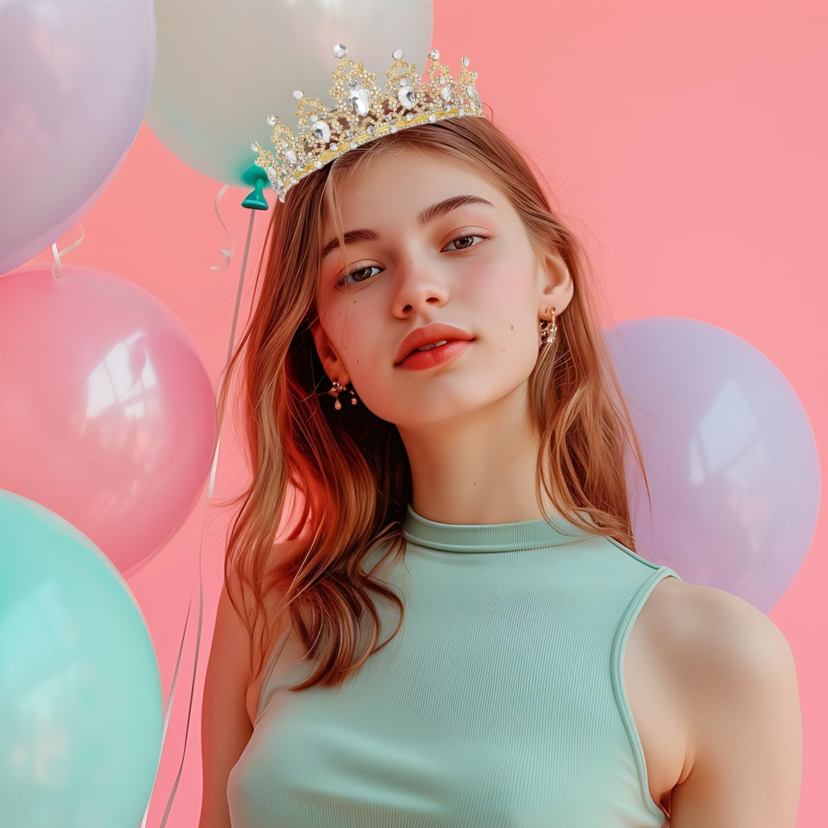 Birtthday Tiara Crown with Sash for Women Birthday Queen Party