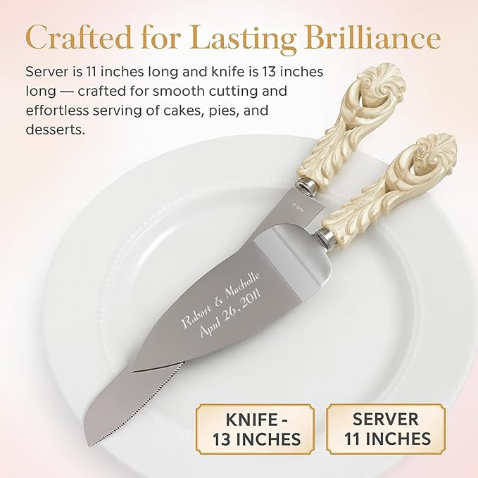 GIFTS INFINITY Personalized Wedding Cake Knife and Server Set with Engraving – Cake Cutting Utensil Set, Keepsake Gift for Wedding, Anniversary, Reception, Birthday & Other Occasions (2464)