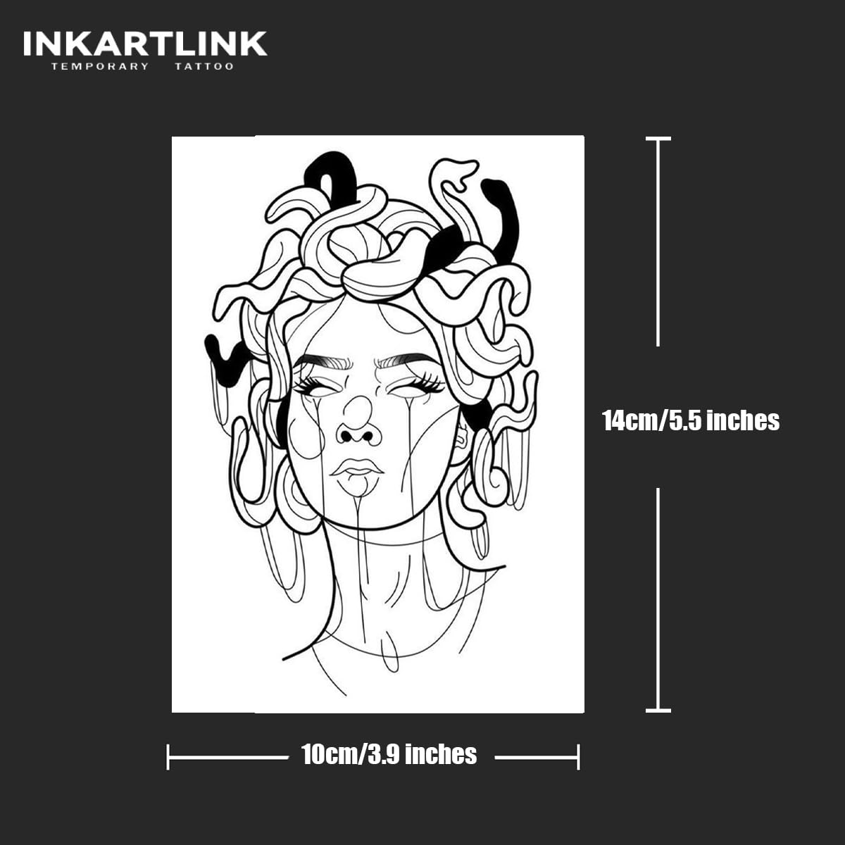 INKARTLINK Temporary Tattoos, 2 Sheets large Semi Permanent Tattoo Adult Art Waterproof Temp Tattoo Party Favors Tattoo Stickers Realistic Look, No Adhesive, Lasts 1-2 Weeks Black (Medusa)