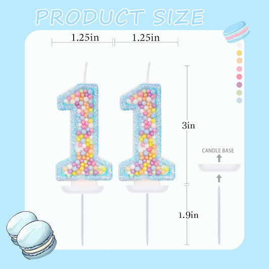 Blue Birthday Candles - Number 11 Candle, Colorful Macaron Candles, 11 Birthday Decorations for Girls Boys, Cake Decorations, Theme Party Supplies (Blue)