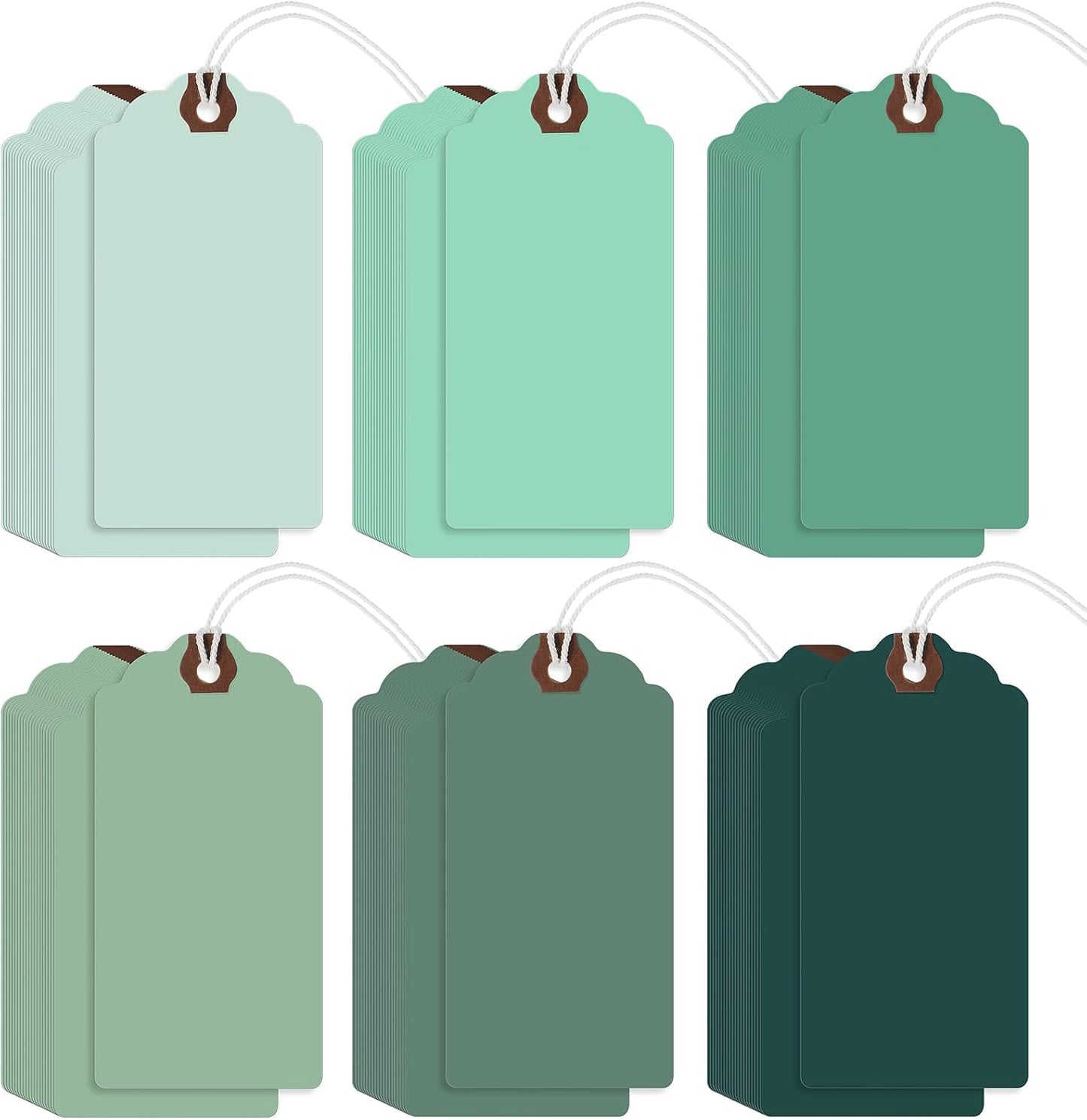 Outus 60 Pcs 4 3/4-in x 2 3/8-in Blank Large Paper Gift Tags with String and Reinforced Eyelet Wire Writable Price Tags Shipping Labels Inventory Labels(Gradient Green)