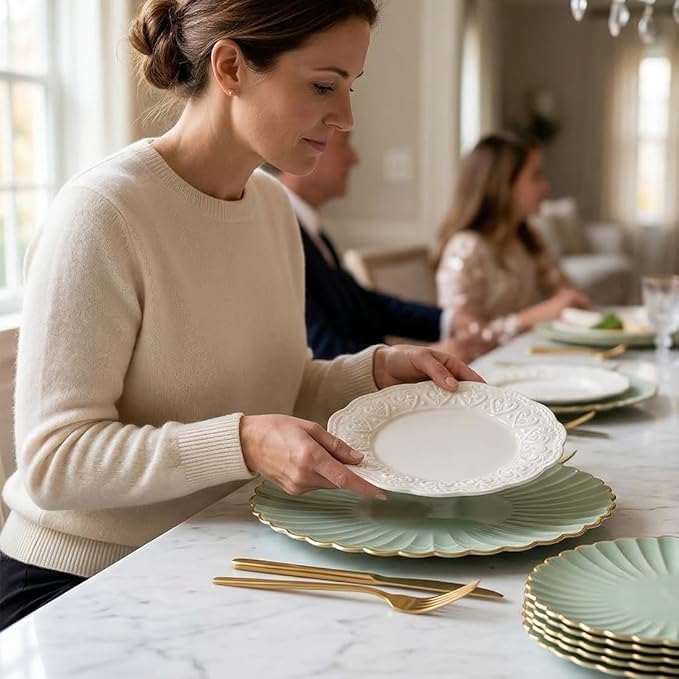Light Green Charger Plates, 13 Inch Plastic Round Dinner Charger Plates for Wedding Party, Tabletop Decor. (Set of 6)