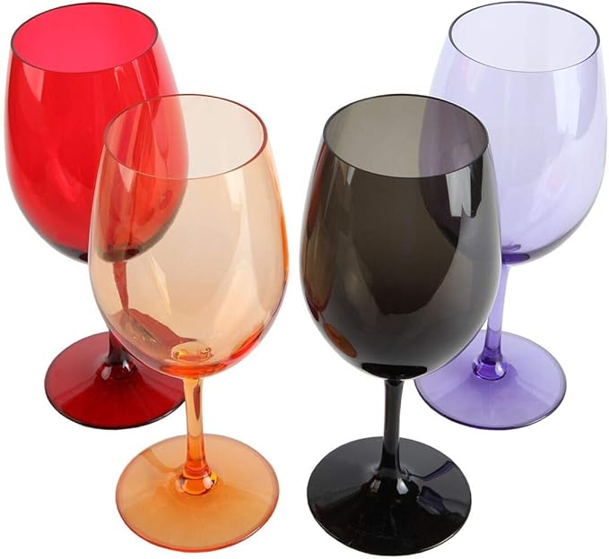 Lily's Home Unbreakable Wine Glasses, 20oz Shatterproof Plastic Glasses, Set of 4 for White & Red Wine - Reusable Mixed Dark Colors, Ideal for Valentine's Day, Birthday & Wedding