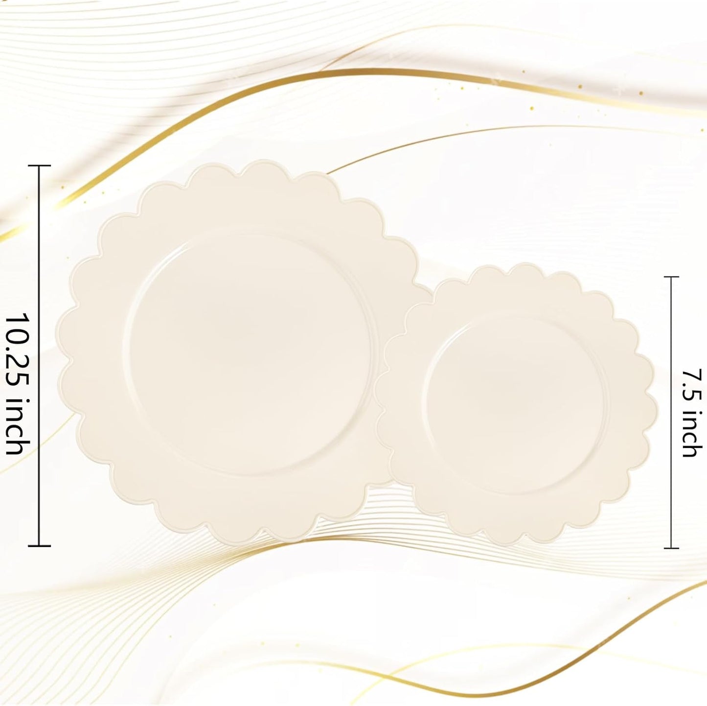 supernal 100pcs Ivory Plastic Plates Fancy Disposable Scalloped Plates for Party Heavy Duty for Party,Wedding,Brthdays Bridal Shower Plate Include 50 Plastic Dinner & Dessert Plate