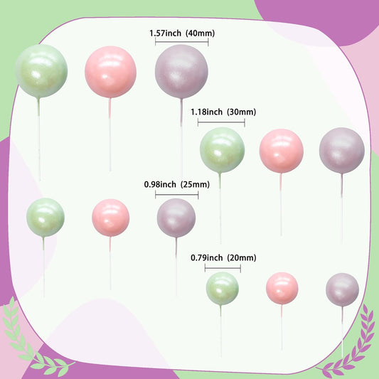 Ephlyn 30Pcs Balls Cake Topper Foam Ball Cake Picks Mini Balloon DIY Cake Insert Topper Decoration for Baby Shower Party Cake Decorations Pearl Green Pink Light Purple