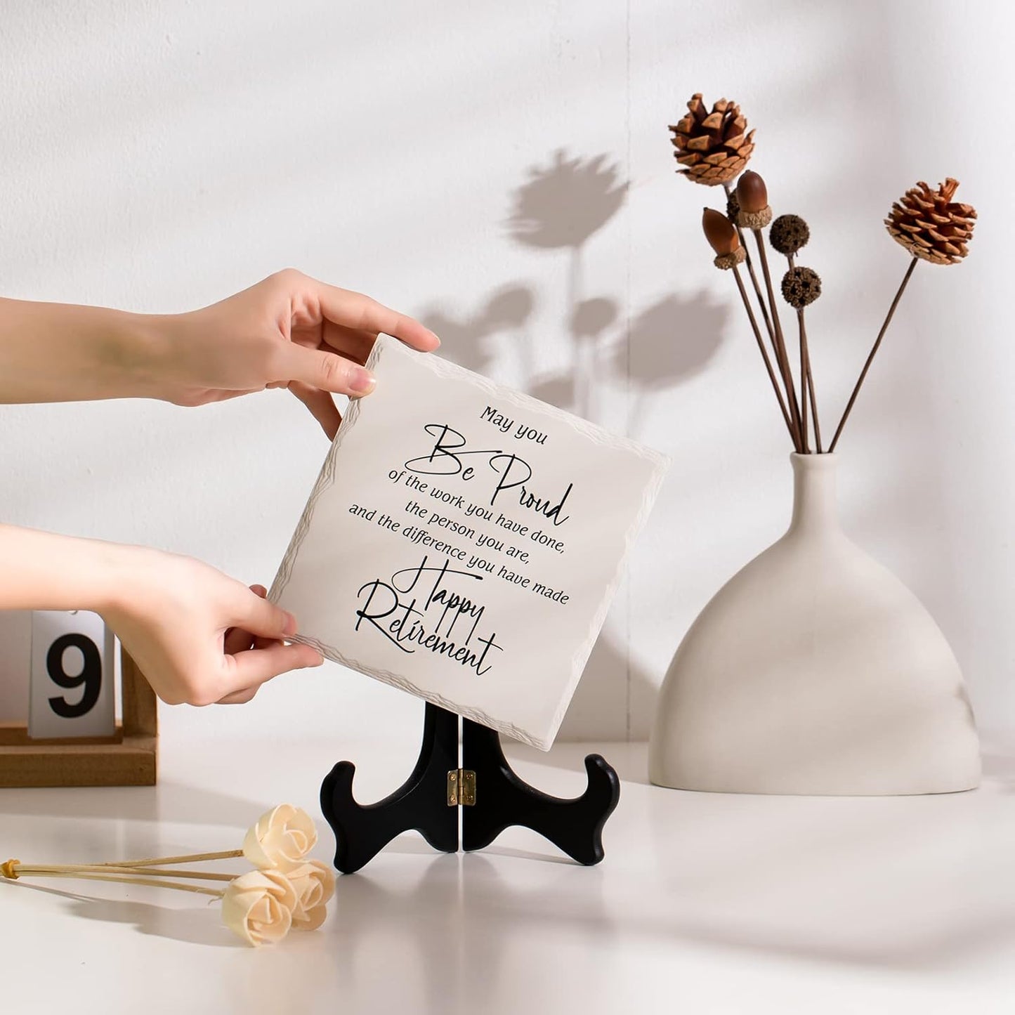 LukieJac Retirement Gifts for Women Men Retirement Party Decoration Best Ceramic Retirement Plaque 6"*6" Happy Retirement Table Decorations Sign for Teacher Nurses Coworker