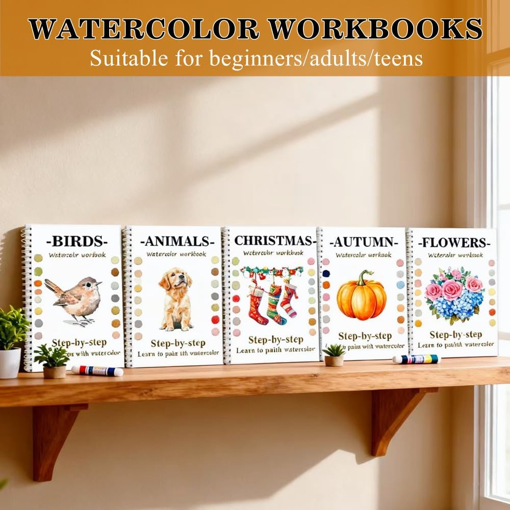 Watercolor Workbooks Coloring Book Easy Nature Scenes Beginner Friendly Watercolor Painting Set Art Crafts Painting Kit for Creative Exploration Gift for Adults Teens (The Fall, Without Palette)