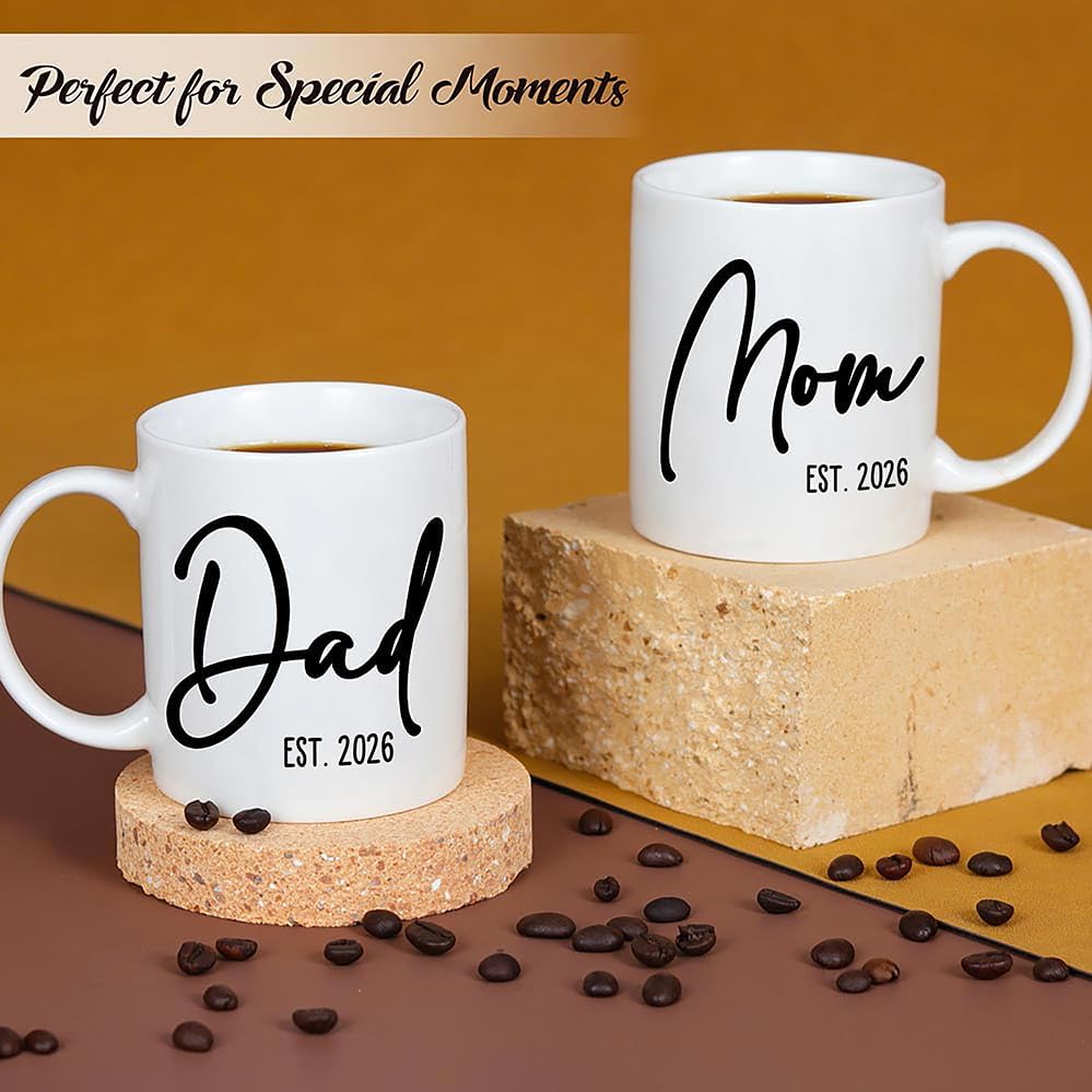 Breezy Valley New Parents Gifts for Couples, Mom Dad Coffee Mugs Est 2026 Cup - First Time Expecting Parents Mom Dad to Be Gifts, Pregnancy Announcement, Baby Shower Gender Reveal Gift for Mommy to Be
