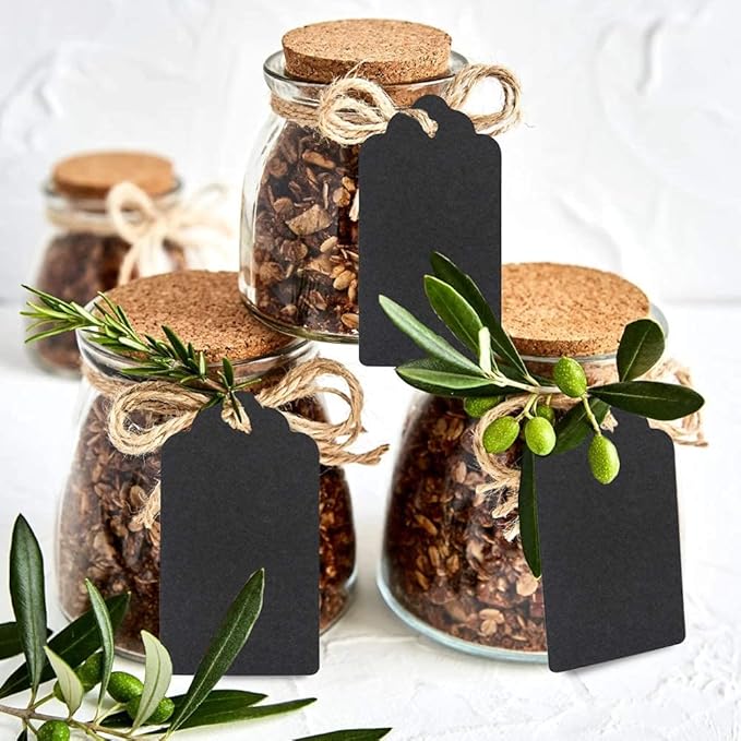 Kraft Paper Tags, 2'' x 4'' Paper Gift Tags with Twine for Arts and Crafts, Wedding Christmas Thanksgiving and Holiday-100PCS (Black)