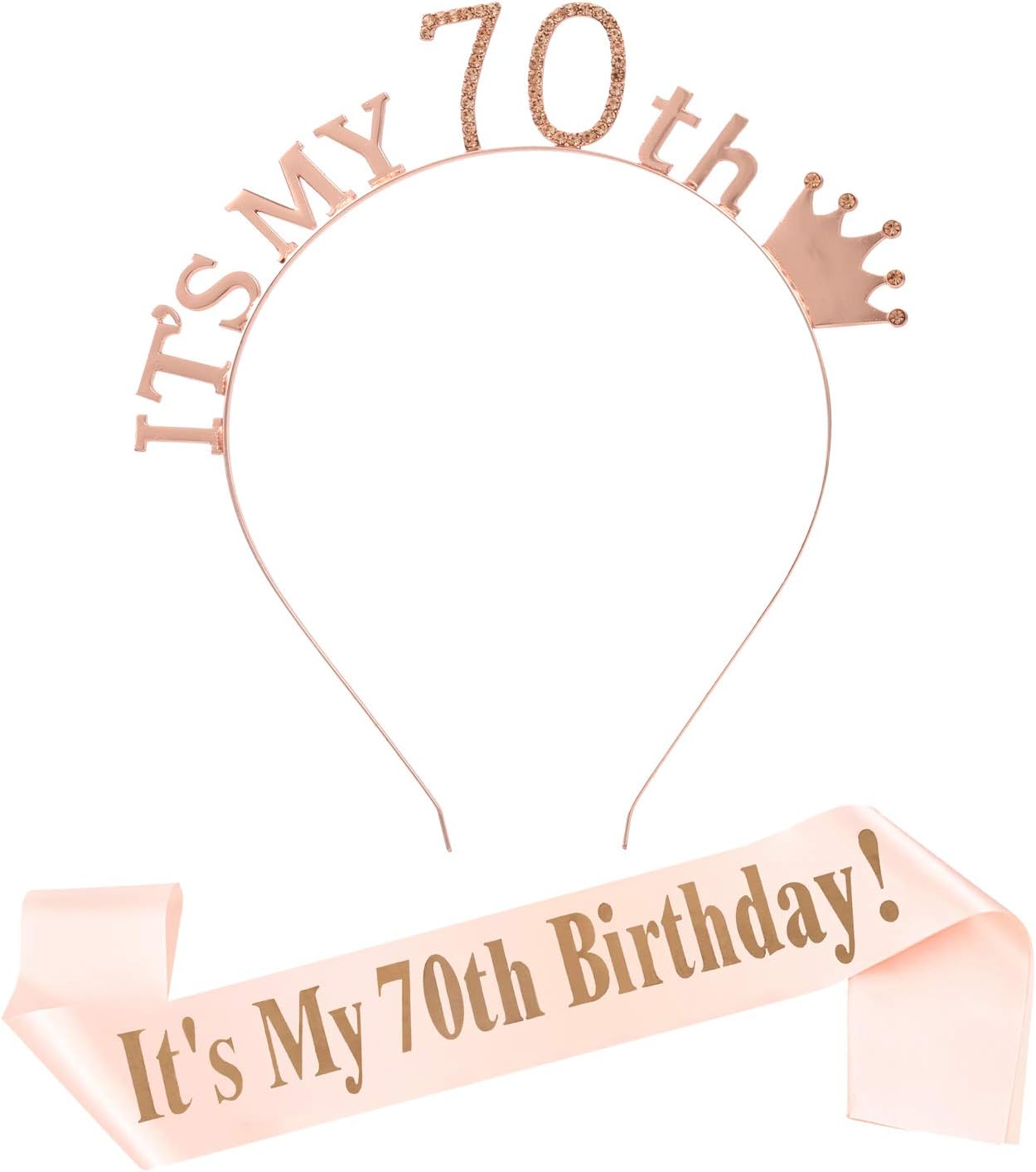 70th Birthday Gifts for Women, 70th Rose Gold Birthday Tiara and Sash, Happy 70th Birthday Party Supplies