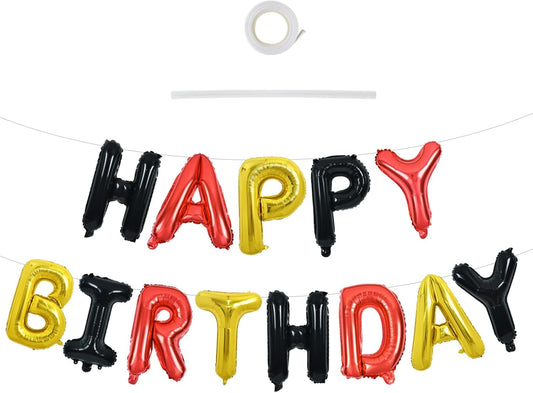 TONIFUL Happy Birthday Balloons Banner 16 Inch Mylar Foil Letters Birthday Sign Reusable for Girls Boys Kids & Adults Birthday Party Decorations Supplies（Black Red Gold）