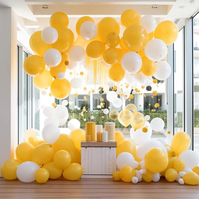 RUBFAC 120pcs Balloons for Birthday Baby Shower Graduation Anniversary Wedding Party Supplies Garland Arch Decoration,12 Inches,Yellow
