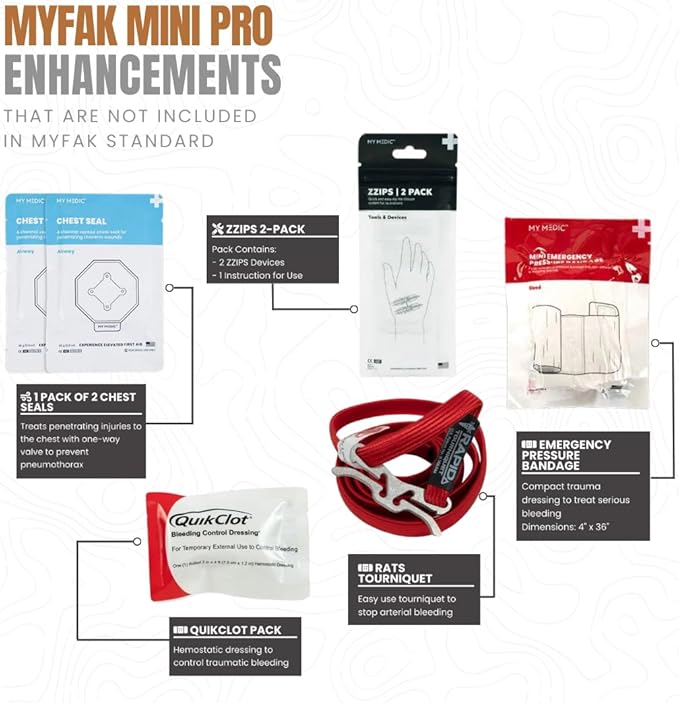 My Medic MyFak Mini Pro First Aid Kit - Small and Lightweight for Camping Hiking and Backpacking - 70 Items IFAK with Tourniquet - HSA/FSA Great for Travel - Coyote