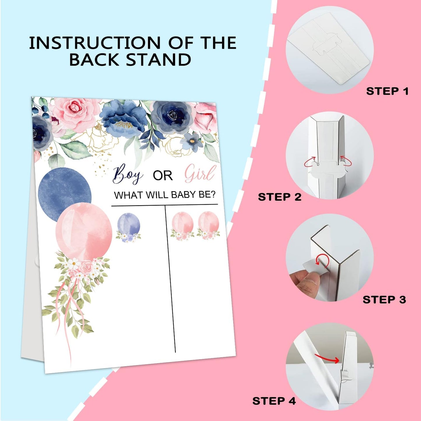Gender Reveal Party Games, Rose Theme Baby Gender Reveal Voting Board Sign, 48 Boy Girl Voting Stickers, He or She, Baby Gender Reveal Party Decorations Games for Boy or Girl Shower