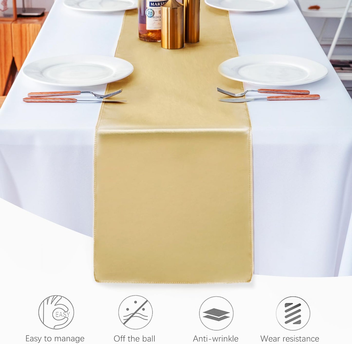 5 Pack Table Runner 12 X 108 Inch Silk Table Runner for Party,Wedding, Birthday, Banquets,Decoration(Light Gold)