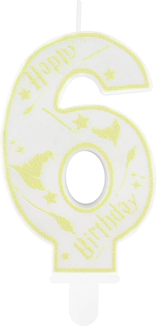 Magical Wizard Party Birthday Candles Number 6 Candle Cake Topper Wizard School Themed Happy 6th Birthday Cake Decorations for Boys Girls Kids Party Favors Supplies Decorations Gifts